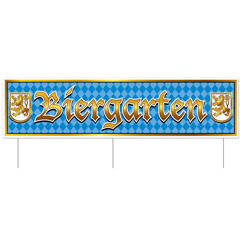 Plastic Jumbo Biergarten Yard Sign – 11¾" x 3' 11" – (1/Pkg) by Beistle for Oktoberfest Plastic Yard Signs