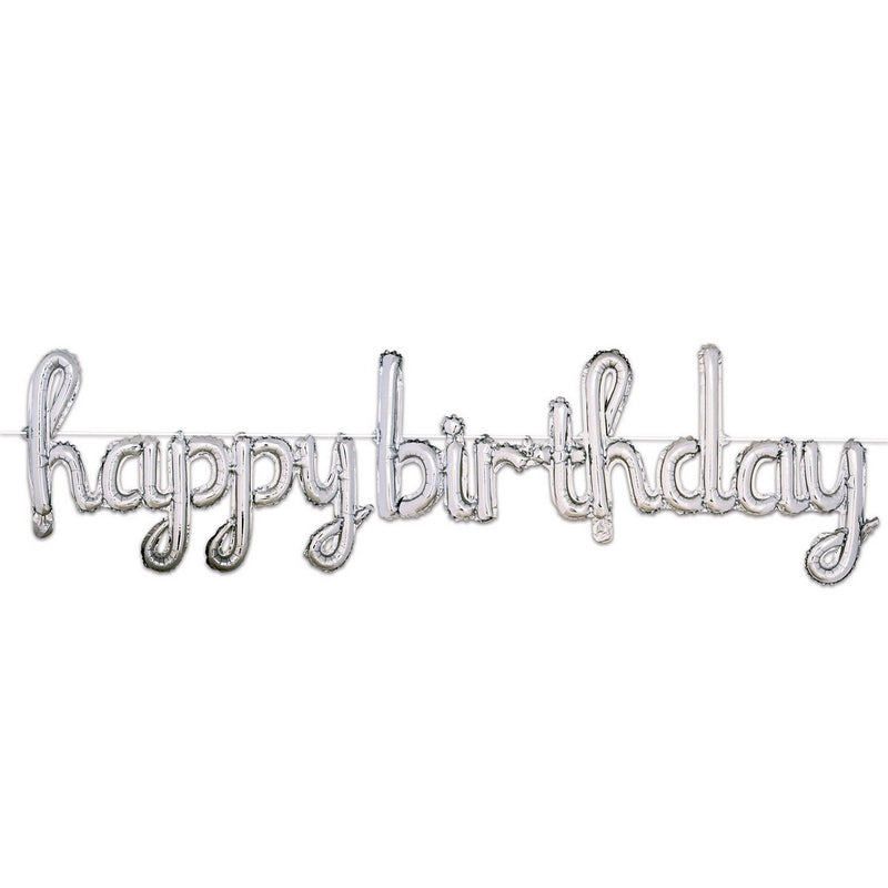 Script Happy Birthday Balloon Streamer – 16" x 5' 6" – (1/Pkg) by Beistle Balloon Streamers