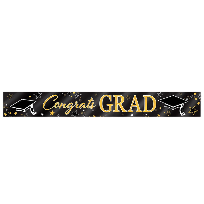 Metallic Congrats Grad Banner – 7½" x 5' – (1/Pkg) by Beistle for Graduation Metallic Banners