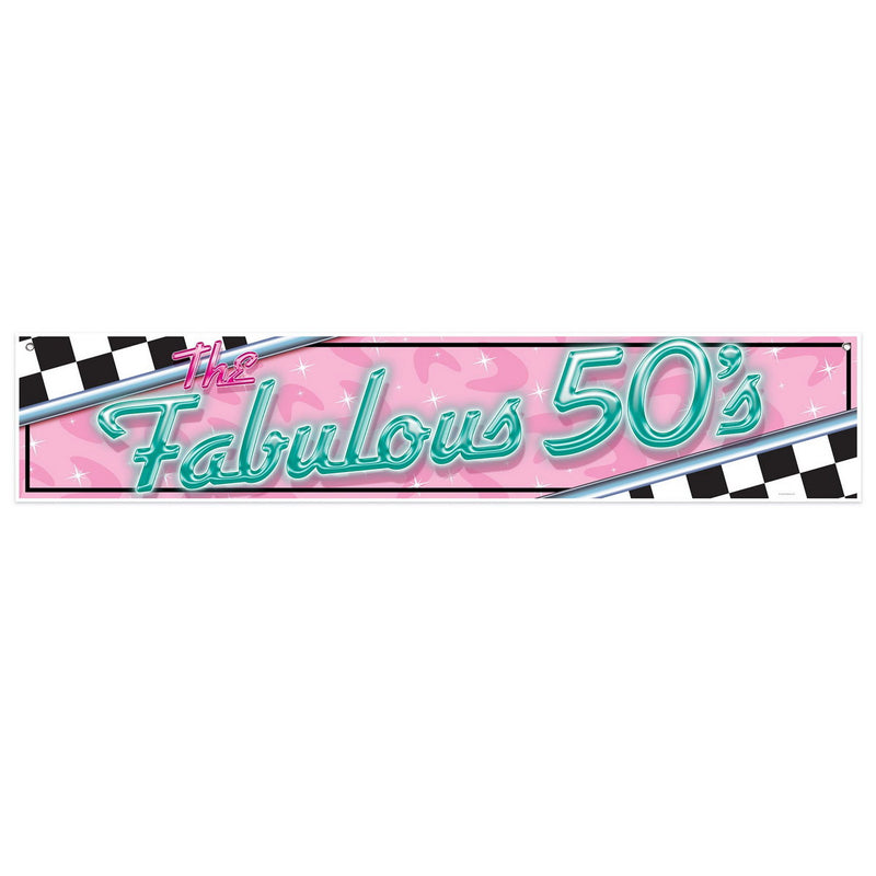 The Fabulous 50's Banner – 12" x 5' – (1/Pkg) by Beistle for 50's and Rock & Roll All-Weather