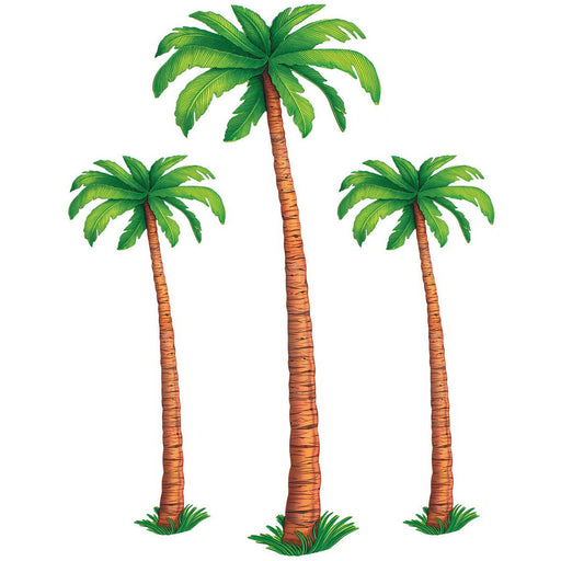 Jointed Palm Trees – 2-4' & 1-6' – (3/Pkg) by Beistle for Luau Printed Both Sides
