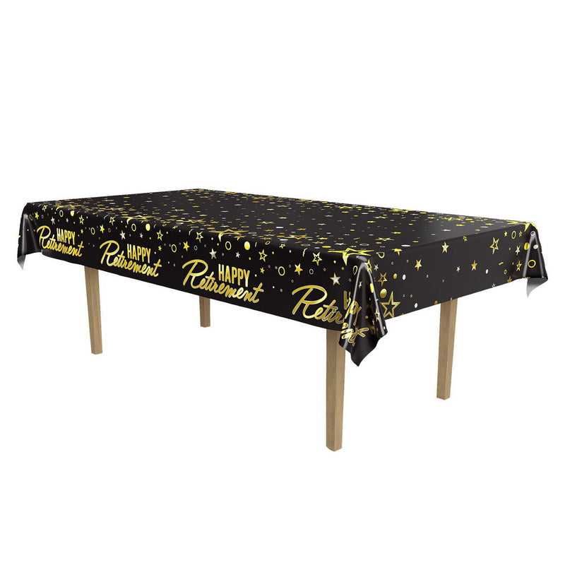 Metallic Happy Retirement Tablecover – 54" x 108" – (1/Pkg) by Beistle Table Covers - Patterned