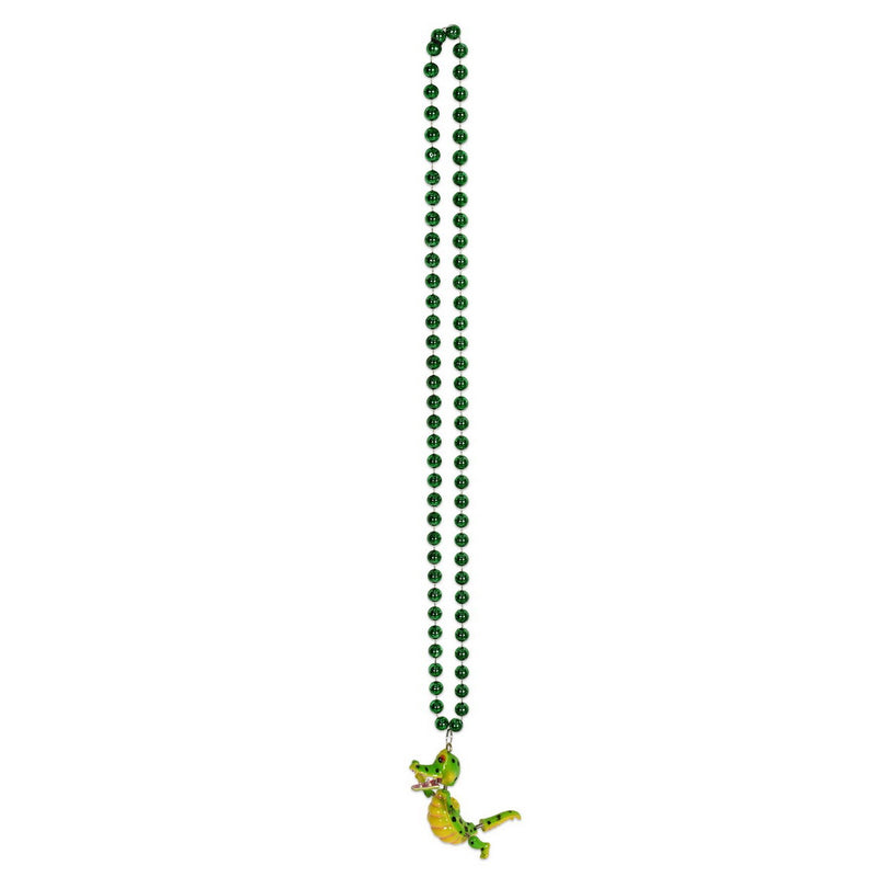 Beads w/Bobble Alligator Medallion – 36" – (1/Card) by Beistle for Mardi Gras Beads with Medallion