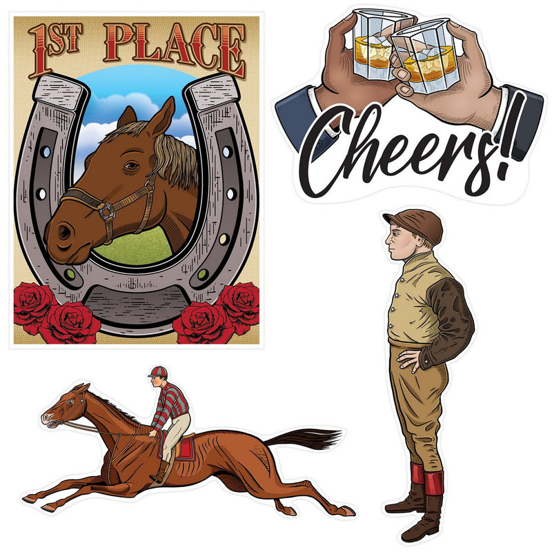 Vintage Horse Racing Cutouts – 3½"-12½" – (4/Pkg) by Beistle for Derby Day Printed