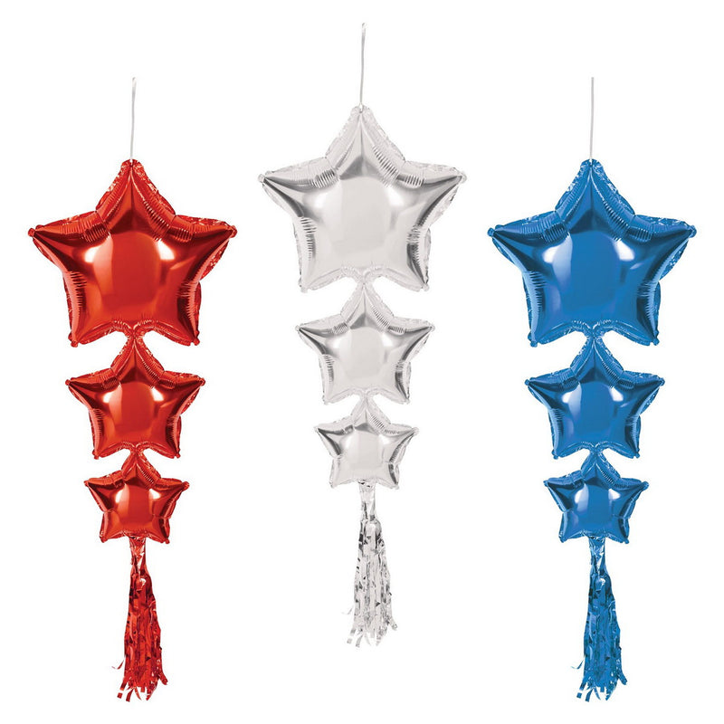 Star Balloons w/Tassels – 3' 9" – (3/Pkg) by Beistle for Patriotic Mylar