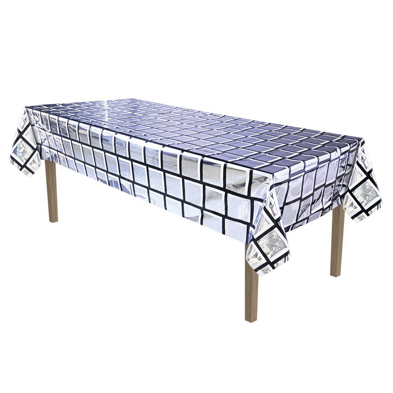 Metallic Disco Ball Tablecover – 54" x 108" – (1/Pkg) by Beistle for 70's Table Covers - Patterned