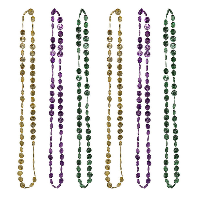Mardi Gras Coin Beads – 33" – (6/Card) by Beistle Novelty Beads