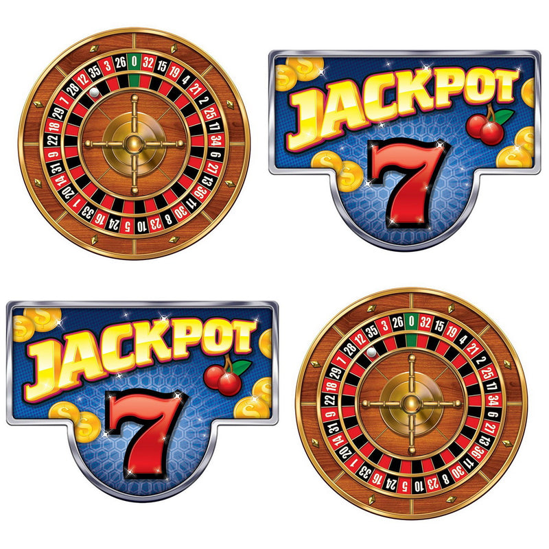 Cas Hang Roulette Wheels &Jackpot Signs – Asstd – (4/Box) by Beistle for Prom Corrugated Cardboard