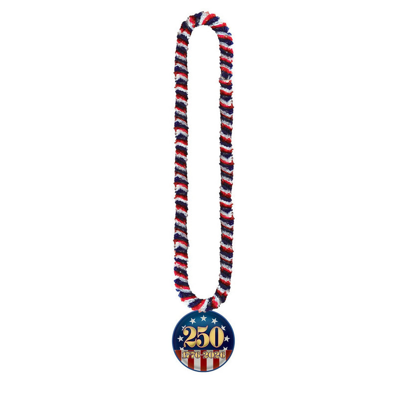 Soft-Twst Poly Leis w/Semiquin Medallion – 2" x 36" – (4/Card) by Beistle for Patriotic