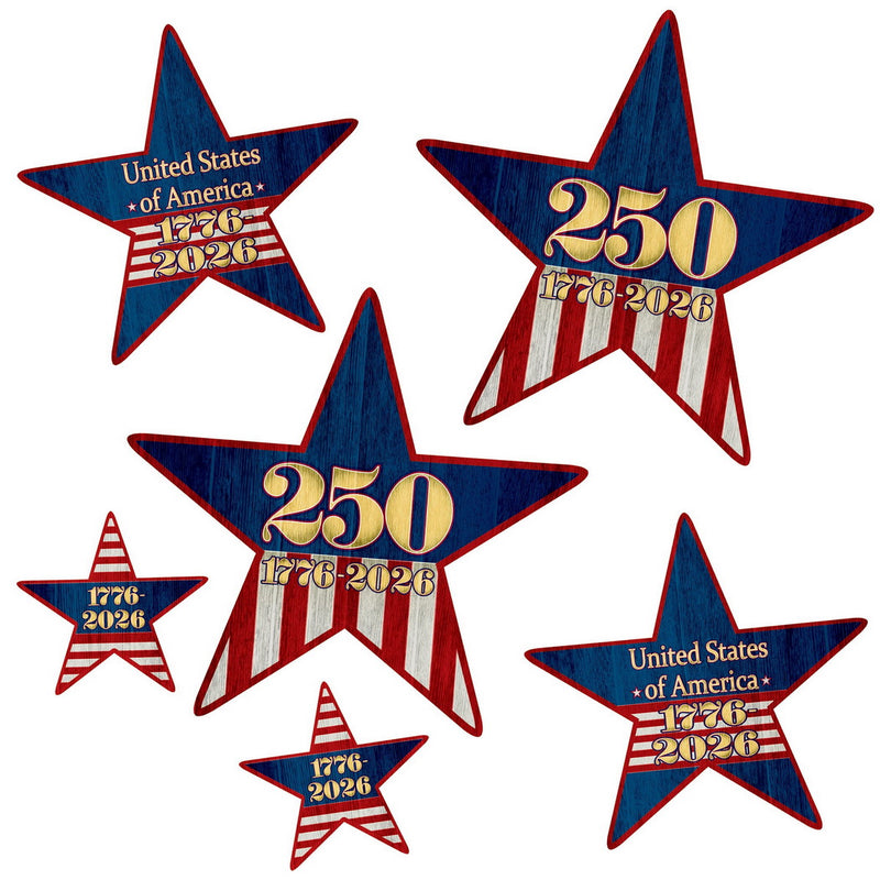 Semiquincentennial Star Cutouts – Asstd – (6/Pkg) by Beistle for Patriotic Printed