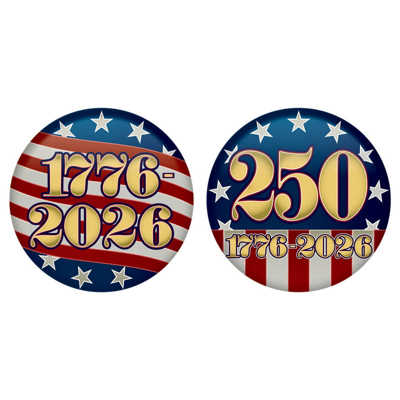 Semiquincentennial Buttons – 2" – (2/Pkg) by Beistle for Patriotic Printed Buttons