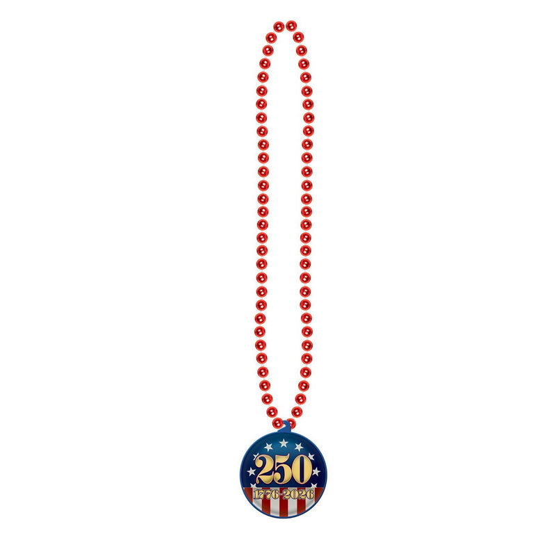Beads w/Semiquincentennial Medallion – 33" – (1/Card) by Beistle for Patriotic Beads with Medallion
