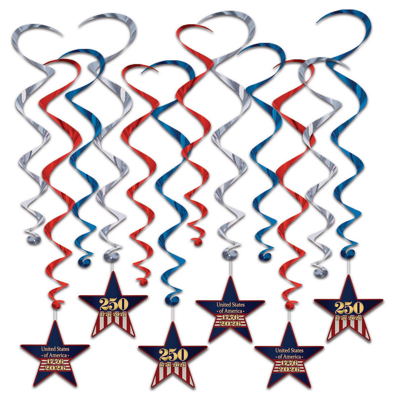 Semiquincentennial Whirls – 15"-26¼" – (12/Pkg) by Beistle for Patriotic