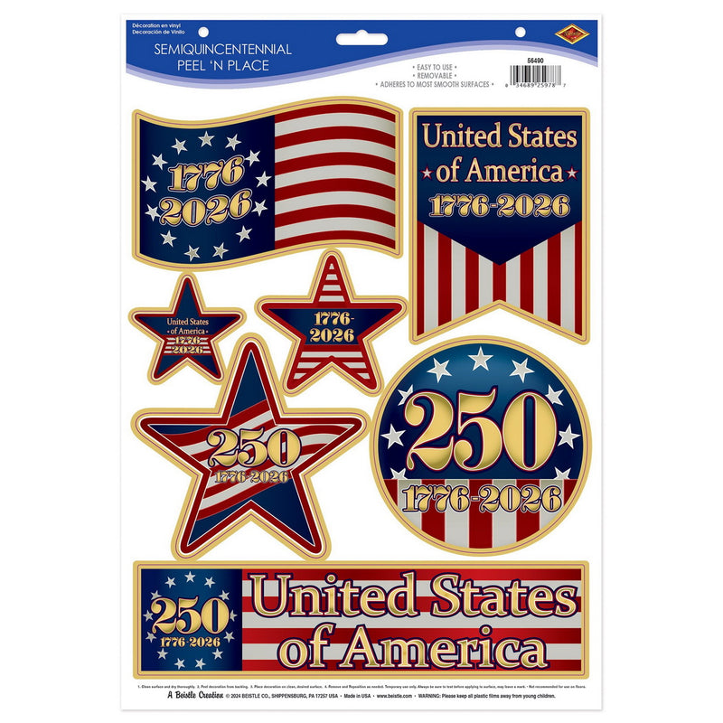Semiquincentennial Peel 'N Place – 12" x 17" Sh – (7/Sh) by Beistle for Patriotic