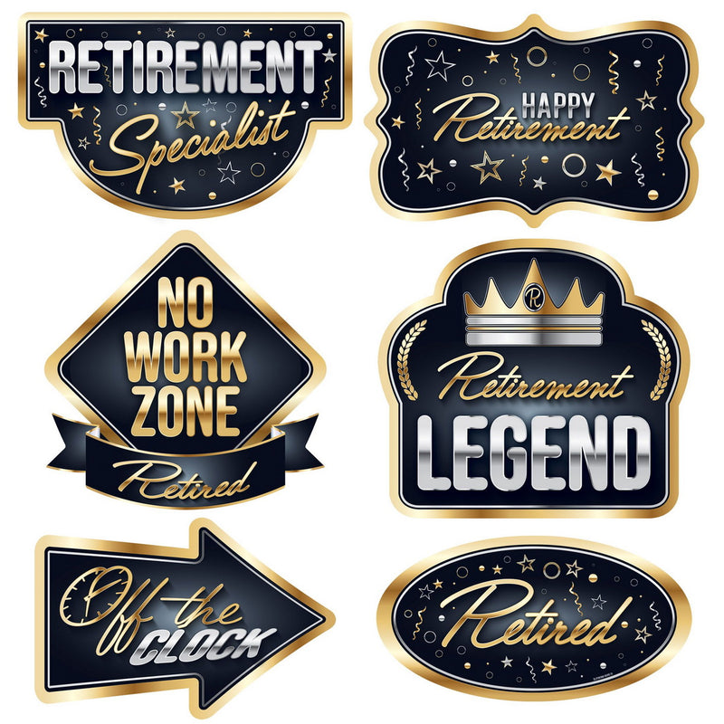 Happy Retirement Cutouts – 9"-10¾" – (6/Pkg) by Beistle Printed