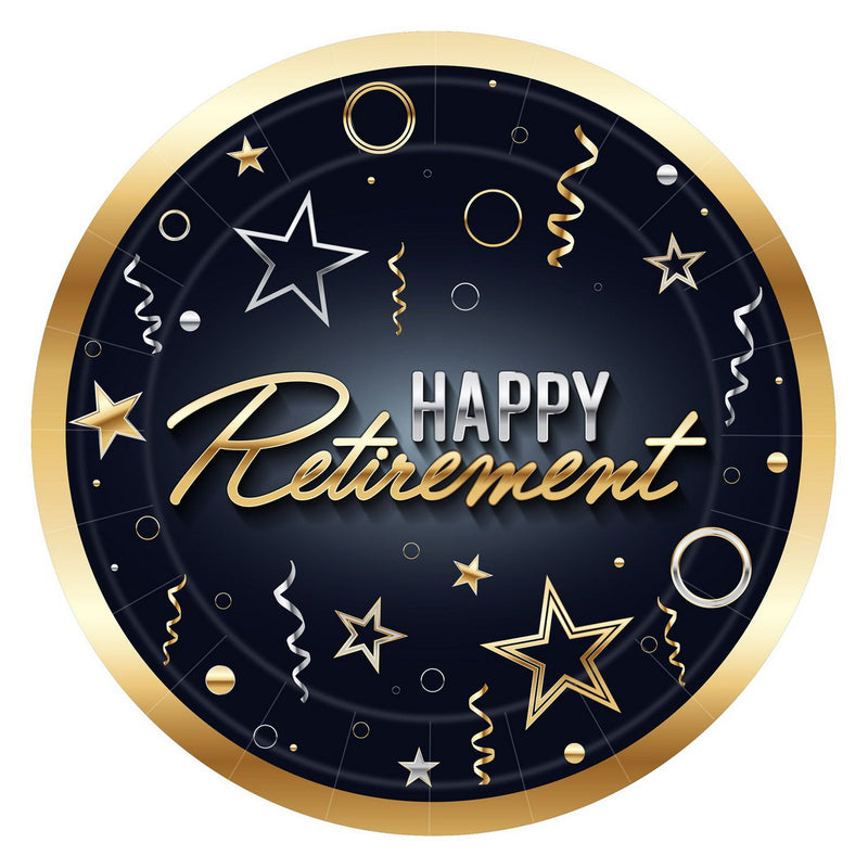 Happy Retirement Plates – 7" – (8/Pkg) by Beistle Plates-Dessert