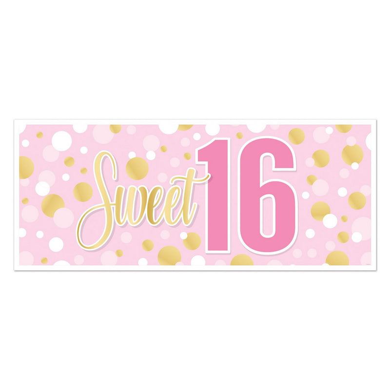 Sweet 16 Oversized Sign Banner – 30" x 6' – (1/Pkg) by Beistle All-Weather
