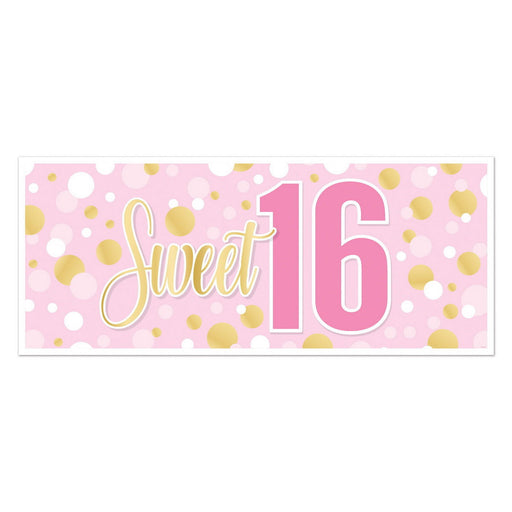Sweet 16 Oversized Sign Banner – 30" x 6' – (1/Pkg) by Beistle All-Weather