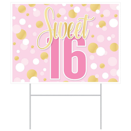 Plastic Sweet 16 Yard Sign – 11½" x 15½" – (1/Pkg) by Beistle Plastic Yard Signs