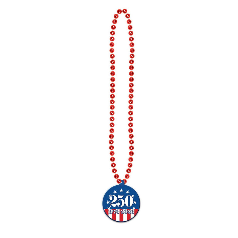 Beads w/Semiquincentennial Medallion – 33" – (1/Card) by Beistle for Patriotic Beads with Medallion