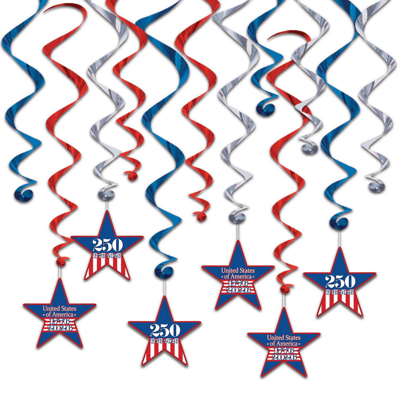 Semiquincentennial Whirls – 15"-26¼" – (12/Pkg) by Beistle for Patriotic