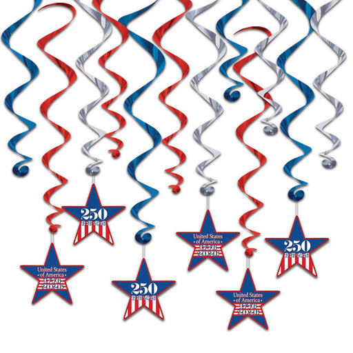 Semiquincentennial Whirls – 15"-26¼" – (12/Pkg) by Beistle for Patriotic