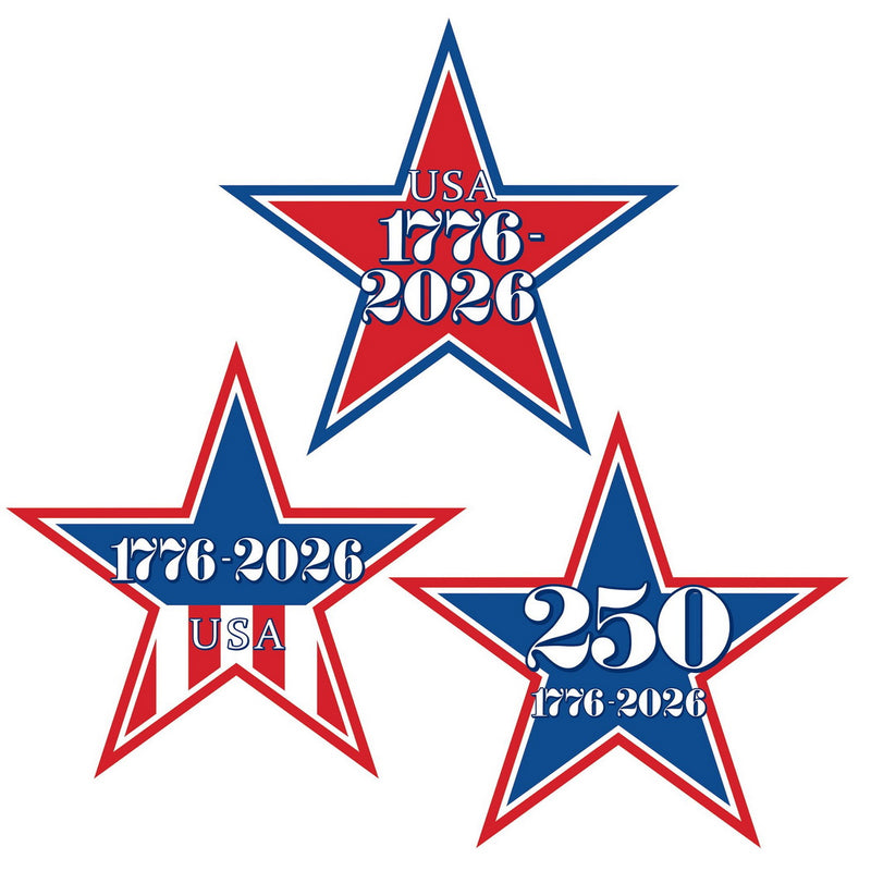 Semiquincentennial Mini Star Cutouts – 5½" – (10/Pkg) by Beistle for Patriotic Printed