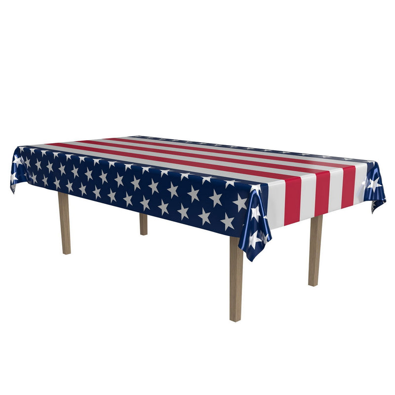 Metallic Stars & Stripes Tablecover – 54" x 108" – (1/Pkg) by Beistle for Patriotic Table Covers - Patterned