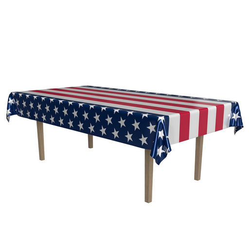 Metallic Stars & Stripes Tablecover – 54" x 108" – (1/Pkg) by Beistle for Patriotic Table Covers - Patterned
