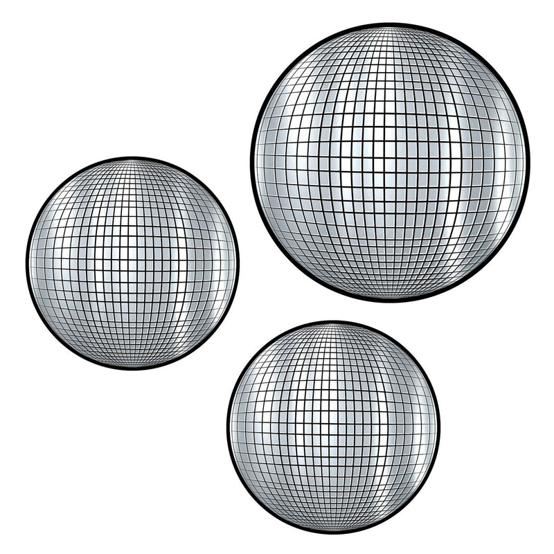 Disco Ball Wall Decorations – 2–21" & 1–27½" – (3/Pkg) by Beistle for 70's Corrugated Cardboard