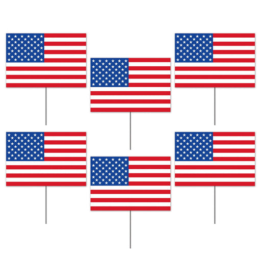 Plastic American Flag Yard Signs – 7½" x 11¼" – (6/Pkg) by Beistle for Patriotic Plastic Yard Signs