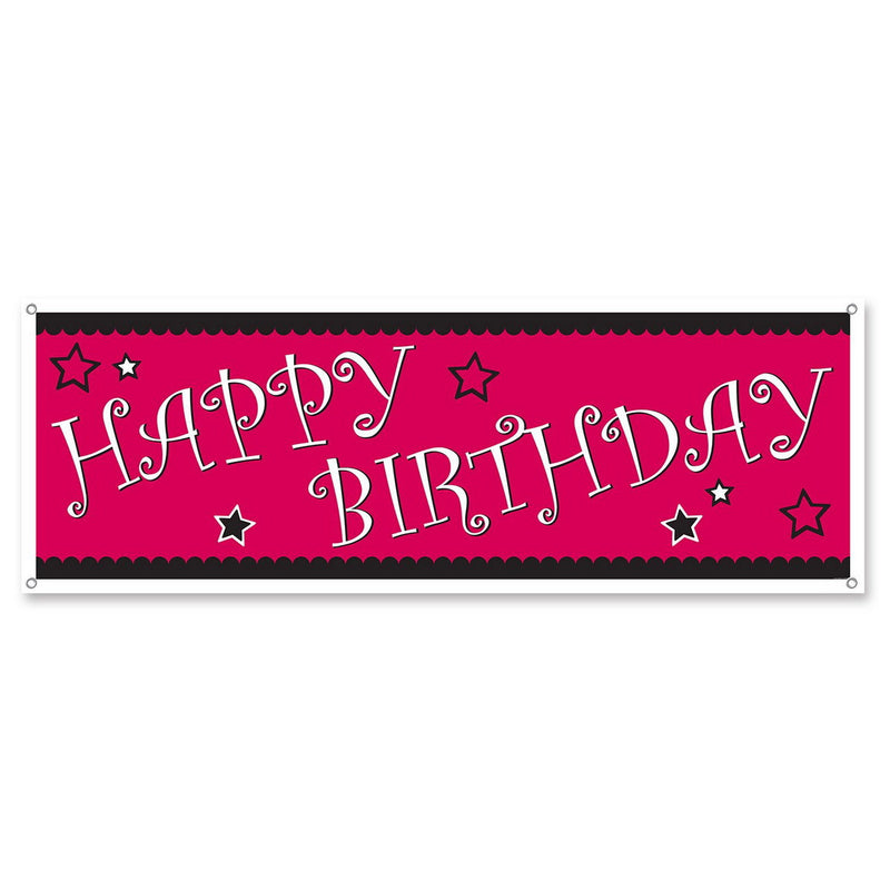 Happy Birthday Sign Banner – 5' x 21" – (1/Pkg) by Beistle All-Weather