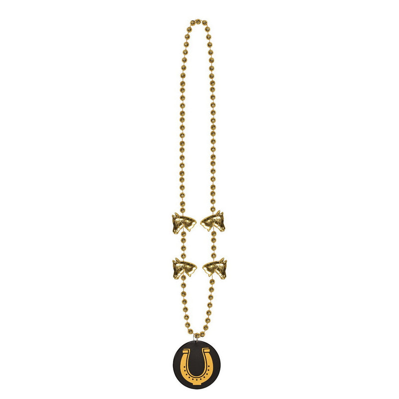 Beads w/Horseshoe Medallion – 36" – (1/Card) by Beistle for Derby Day Beads with Medallion