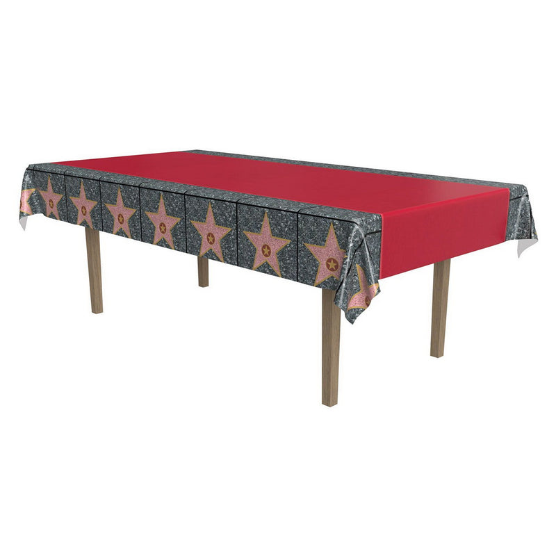 Red Carpet "Star" Tablecover – 54" x 108" – (1/Pkg) by Beistle for Awards Night Table Covers - Patterned