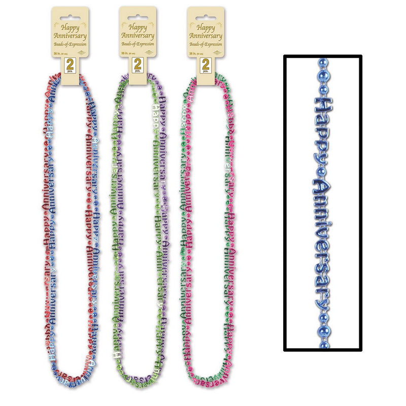 Happy Anniversary Beads-Of-Expression – 36" – (2/Card) by Beistle Novelty Beads