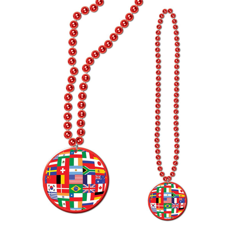 Beads w/International Flag Medallion – 33" – (1/Card) by Beistle Beads with Medallion