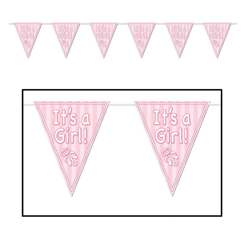 It's A Girl! Pennant Banner – 11" x 12' – (1/Pkg) by Beistle for Baby Shower Pennant Banners
