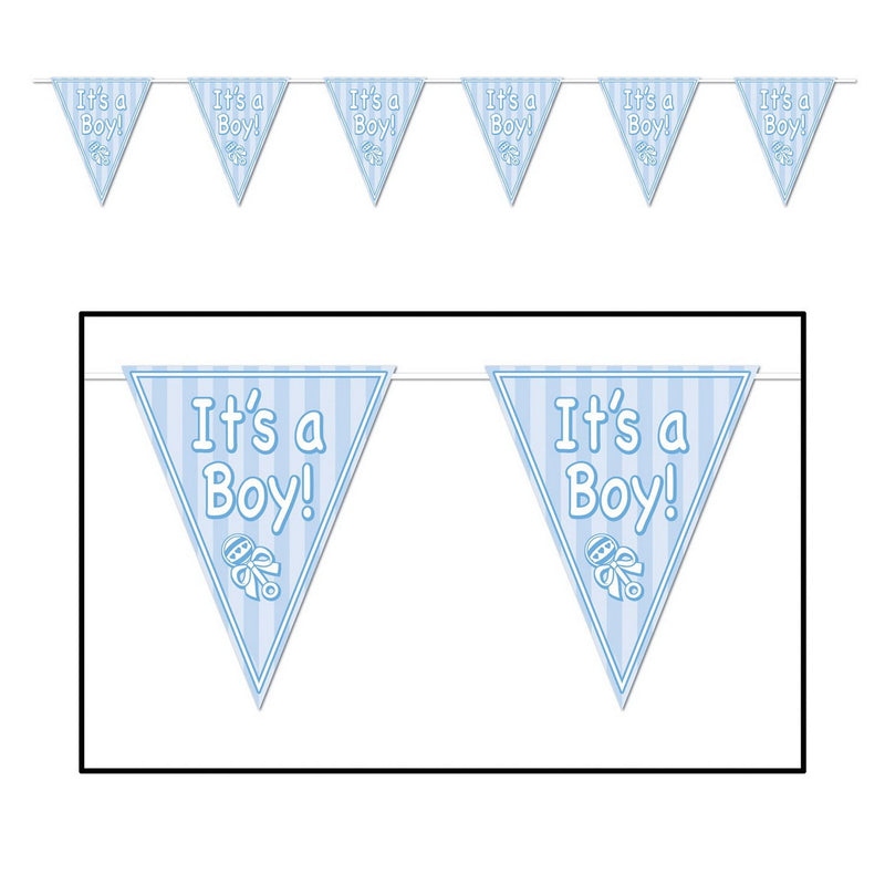 It's A Boy! Pennant Banner – 11" x 12' – (1/Pkg) by Beistle for Baby Shower Pennant Banners