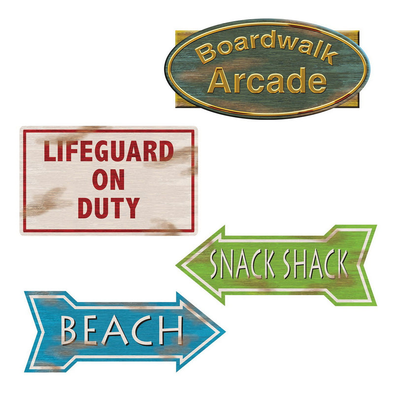 Beach Sign Cutouts – 12"-14" – (4/Pkg) by Beistle for Luau Printed
