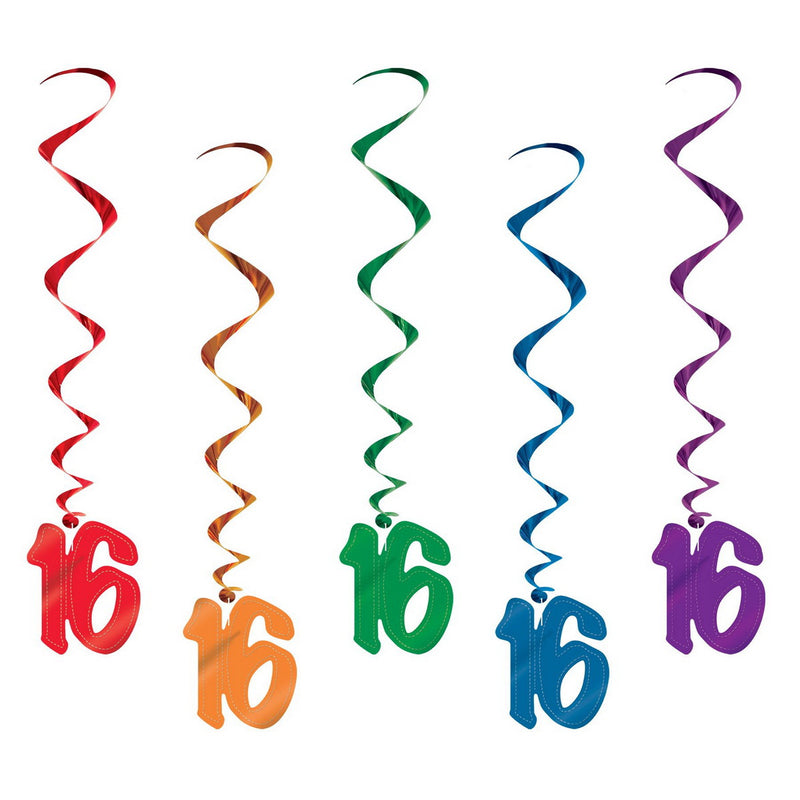 "16" Whirls – 3' – (5/Pkg) by Beistle for Sweet 16