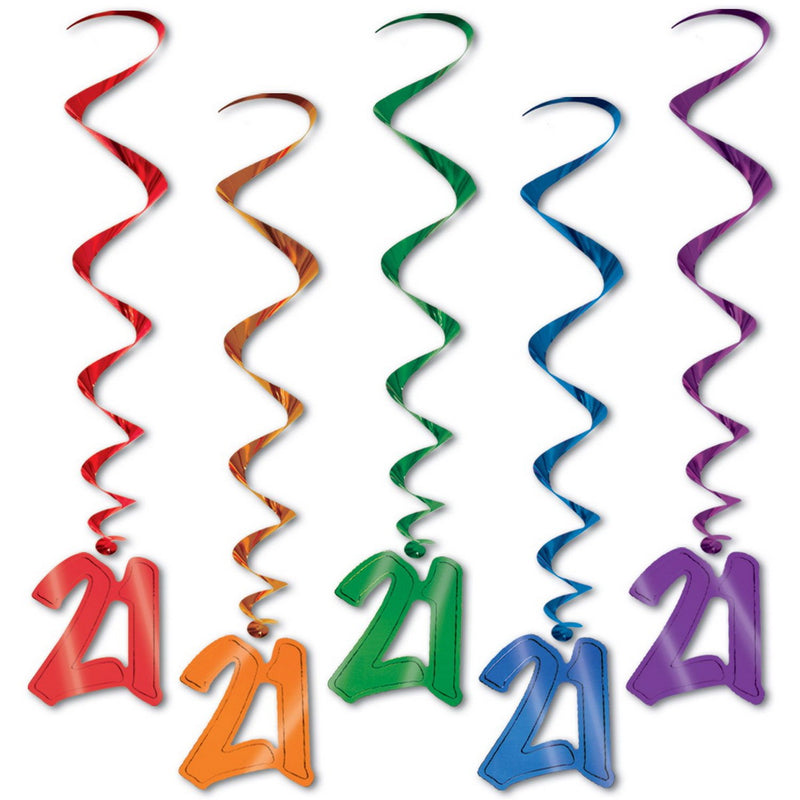 "21" Whirls – 3' – (5/Pkg) by Beistle for 21st Birthday