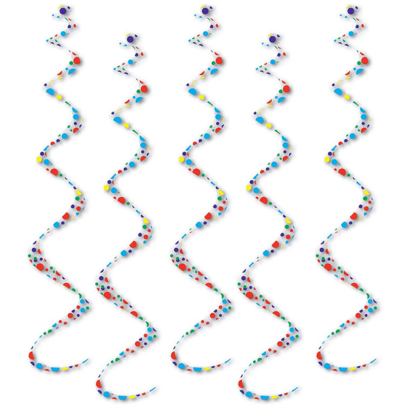 Printed Polka Dots Twirly Whirlys – 24" – (5/Pkg) by Beistle for Birthday Whirls