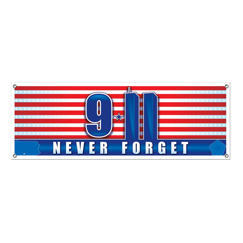 9/11 Never Forget Sign Banner – 5' x 21" – (1/Pkg) by Beistle for Patriotic All-Weather