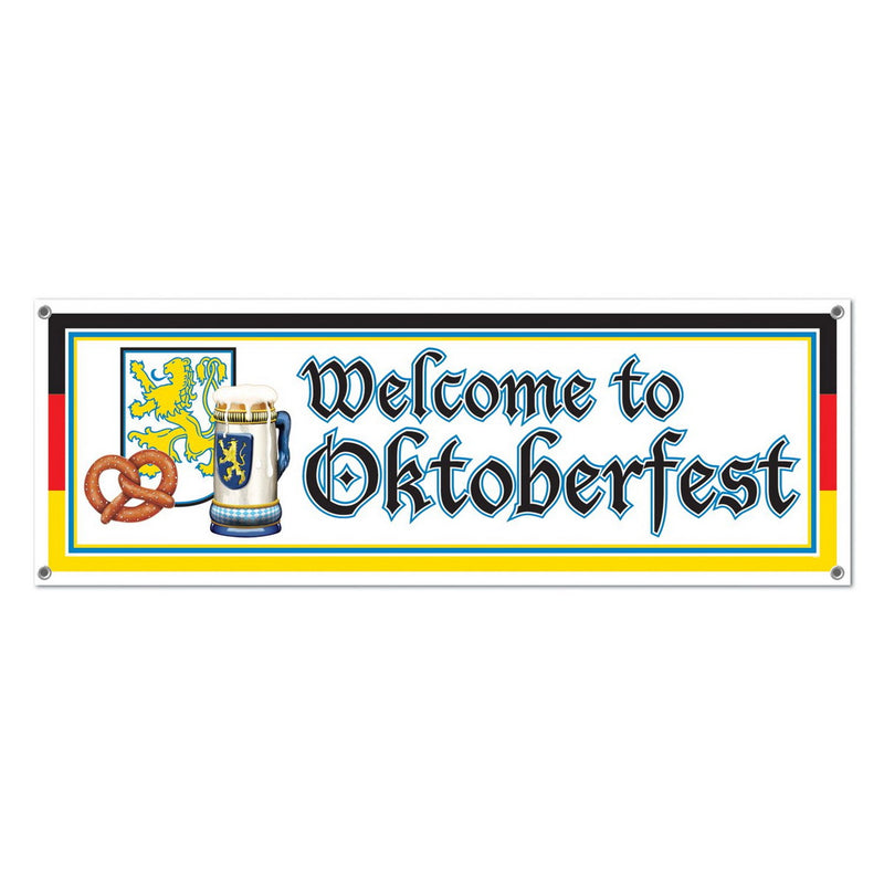 Welcome To Oktoberfest Sign Banner – 5' x 21" – (1/Pkg) by Beistle All-Weather