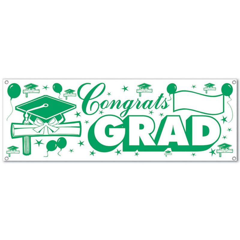 Congrats Grad Sign Banner – 5' x 21" – (1/Pkg) by Beistle for Graduation All-Weather
