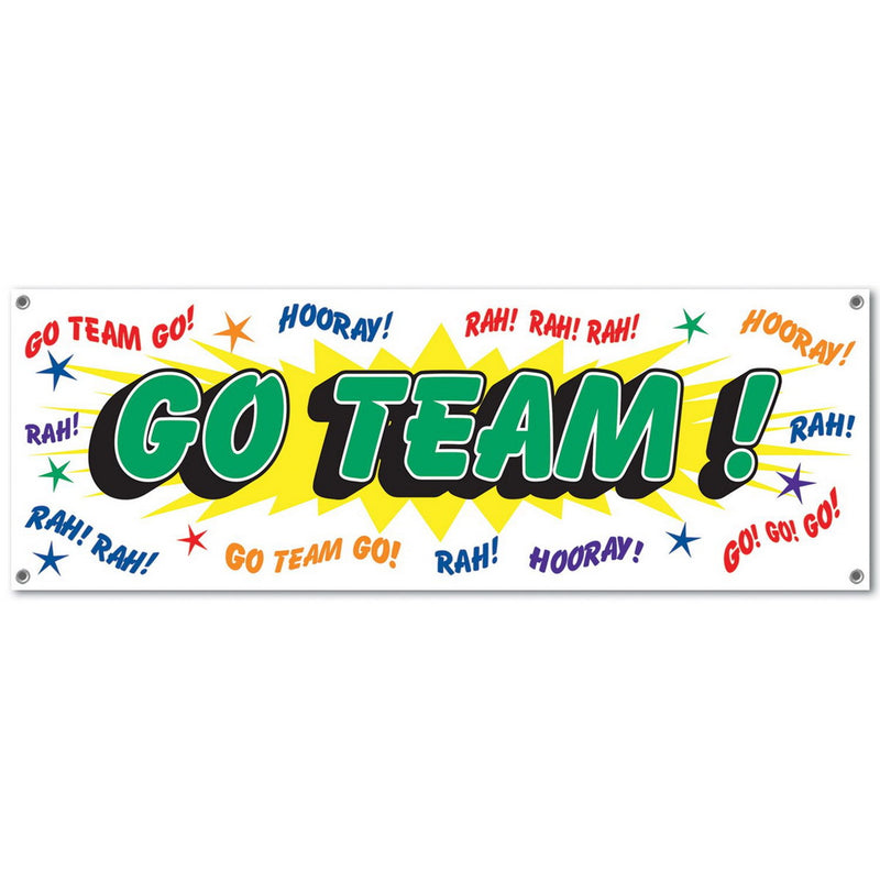 Go Team! Sign Banner – 5' x 21" – (1/Pkg) by Beistle for Sports All-Weather