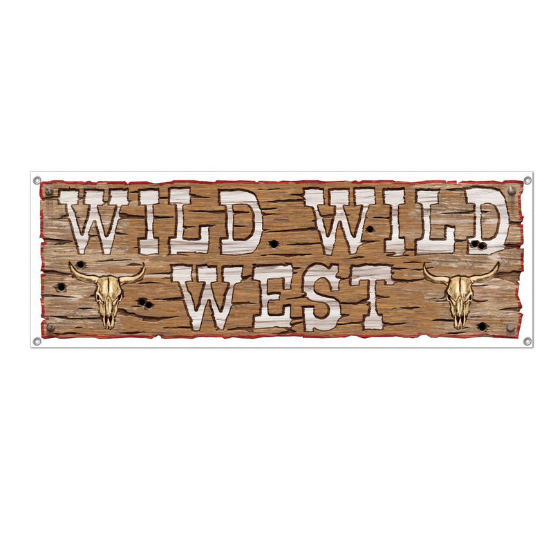Wild Wild West Sign Banner – 5' x 21" – (1/Pkg) by Beistle for Western All-Weather