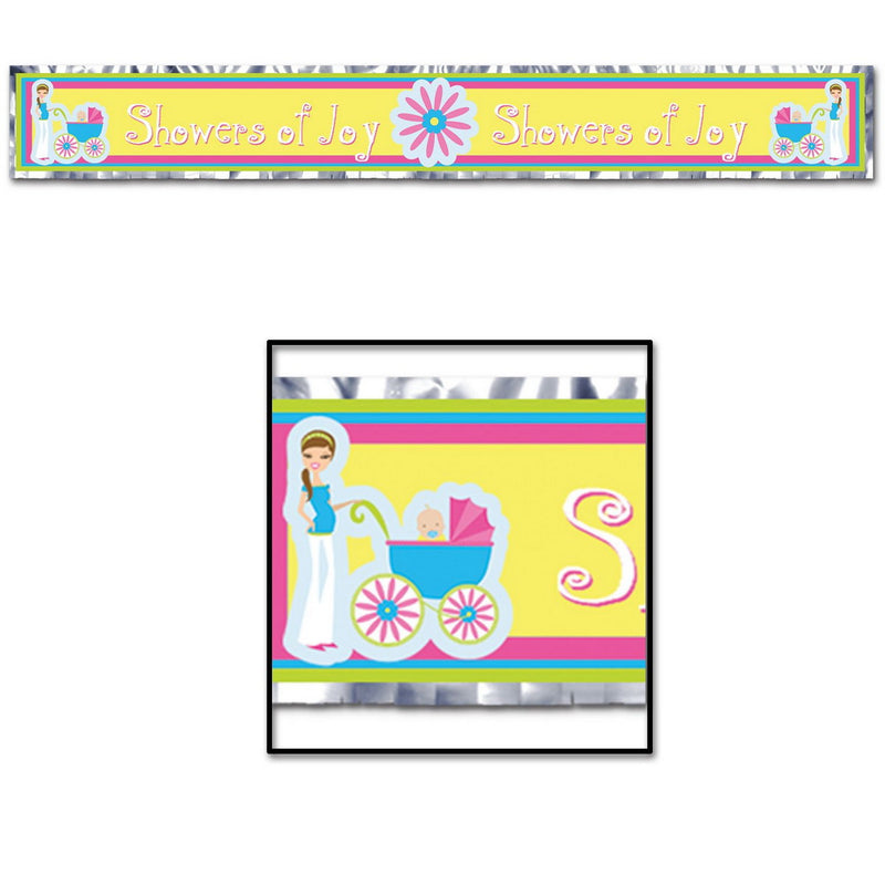 Metallic Showers Of Joy Fringe Banner – 8" x 5' – (1/Pkg) by Beistle for Baby Shower Metallic Banners
