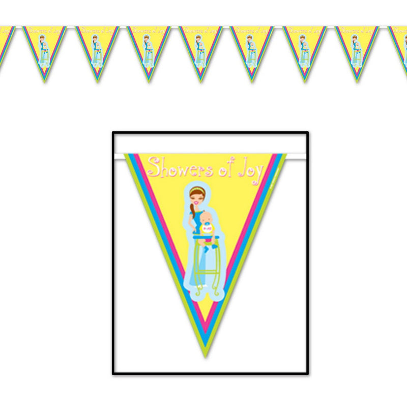Showers Of Joy Pennant Banner – 11" x 12' – (1/Pkg) by Beistle for Baby Shower Pennant Banners