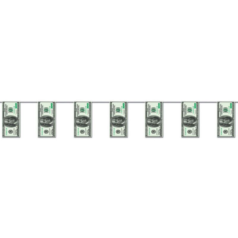 $100 Bill Pennant Banner – 10" x 12' – (1/Pkg) by Beistle for Casino Pennant Banners